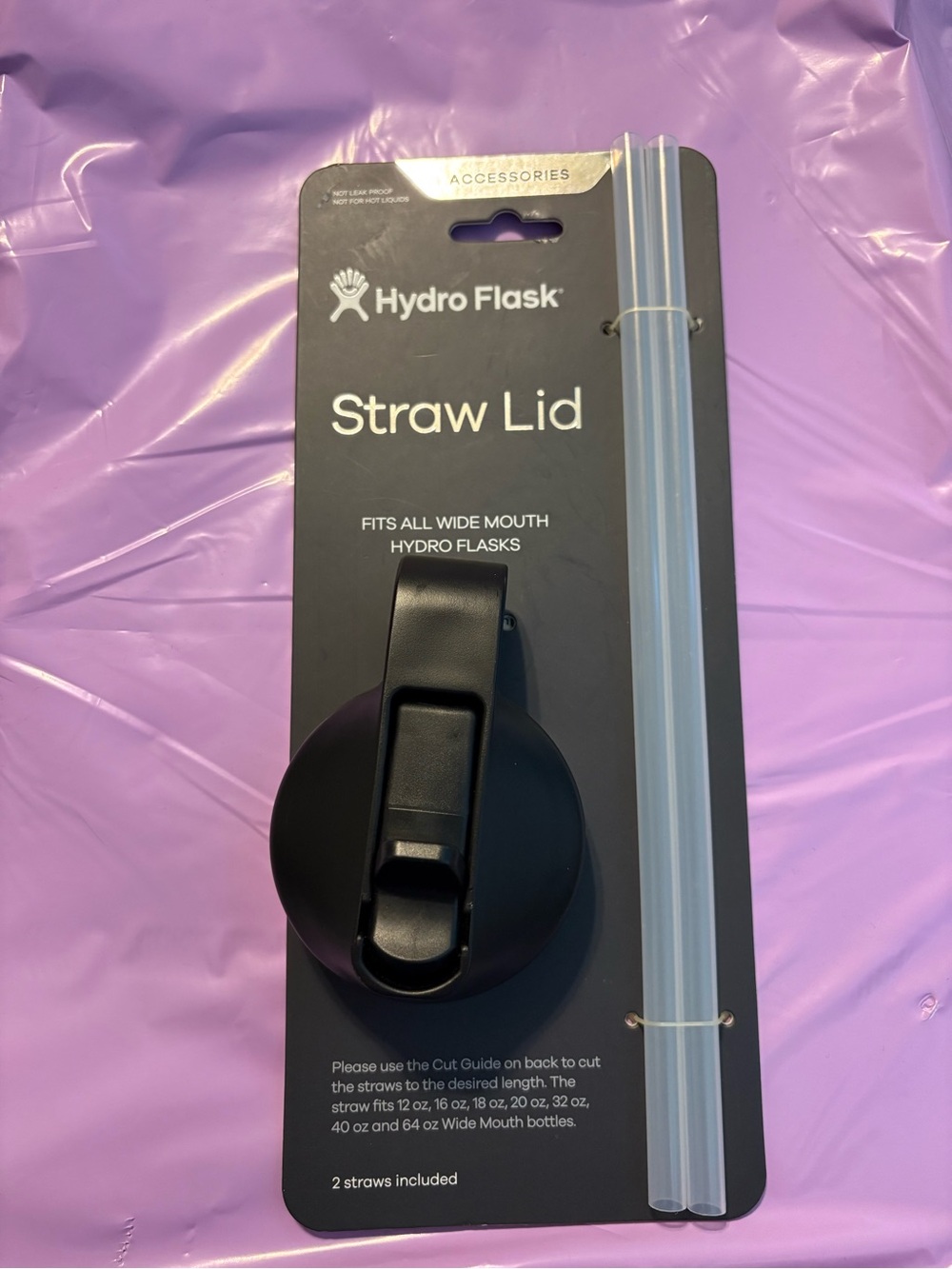 Hydro Flask Straw Lid and Clear Straws - Black NWT